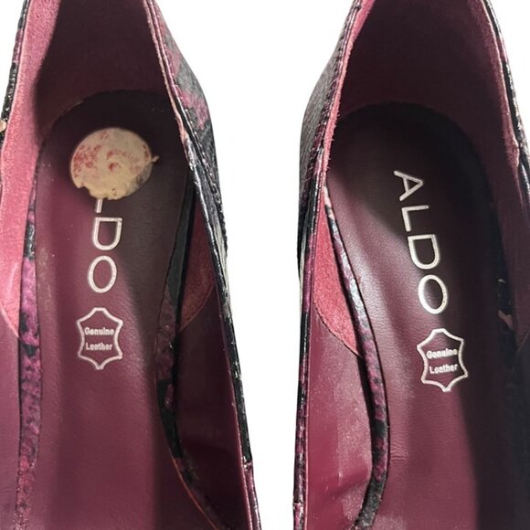 Aldo heels women's 36 US 6 purple leather snake skin platform wedge heels - Picture 9 of 10